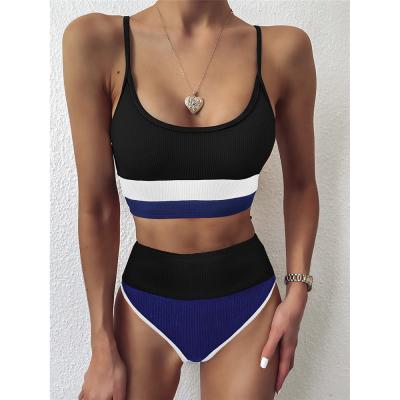 China Mujer Viquinis sporty bikini set youth style women color bikini tops-waisted patchwork swimwear girl beach two-piece swimwear bathing suit for sale