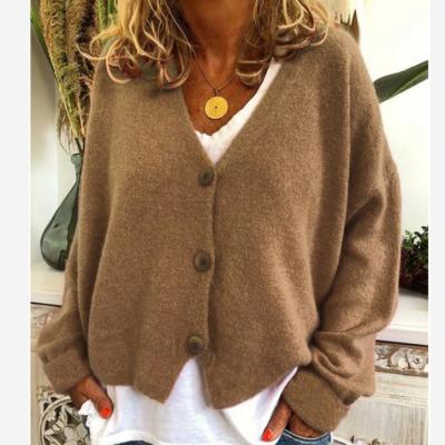 China Anti-Wrinkle Solid Loose V-Neck Sweater Women's Cardigans Knit Casual Single Breasted Knit Outwear Winter Jacket Coat Cardigan Sweater Women for sale