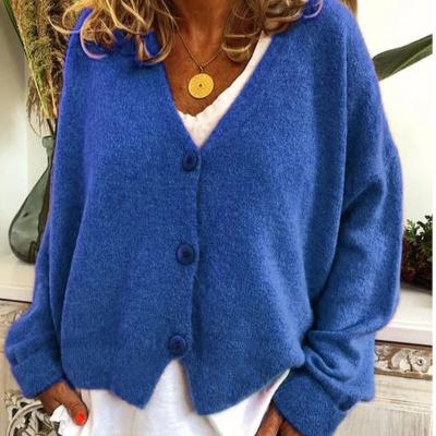 China Anti-Wrinkle Solid Loose V-Neck Sweater Women's Cardigans Knit Casual Single Breasted Knit Outwear Winter Jacket Coat Cardigan Sweater Women for sale