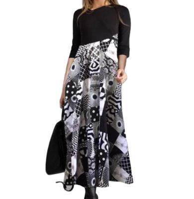 China Plus Size Dress Office Women Plus Size Fashion Dress Female Casual Chic Print Ladies Work Midi Autumn Dress for sale