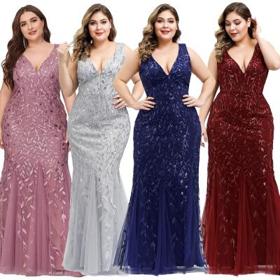 China Plus Size Plus Size Back Sleeveless V Neck Cocktail Mermaid Party Prom Dresses Full Tulle Sequin Estidoes Women for sale