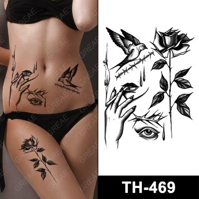 China Wholesale Temporary Waterproof Body Art Shoulder Leg Neck Half Arm Temporary Color And Black Ink Tattoo Sticker for sale