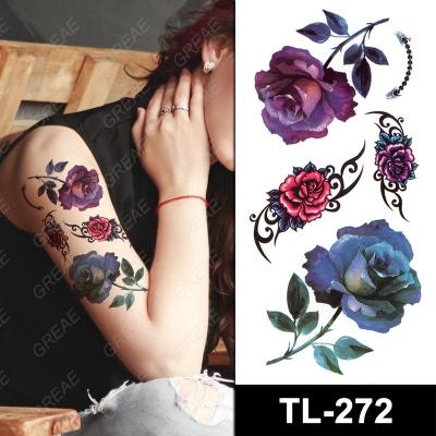 China Sexy Art Flower Rose Designs Temporary Waterproof Naked Girls Body Tattoos Sticker Women For Shoulder Arm Neck Back Leg for sale