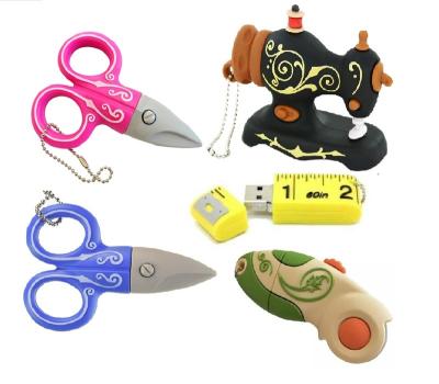 China Lanyard Cheap 32gb 16gb 8gb 4gb 2gb 1gb 512mb Promotional OEM Custom Logo Art and Craft Scissor Shape Sewing Machine OEM Logo USB Flash Drive for sale