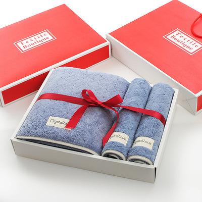 China Hypoallergenic Coral Fleece Towel Bath Towel Gift Box 3 Pieces Set Custom Logo Gift Box Towel Set Of 3 for sale