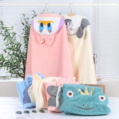 China Hypoallergenic Baby Kids Soft Coral Fleece Padded Cloak Hooded Bath Towel Absorbent Cartoon Bathrobe for sale