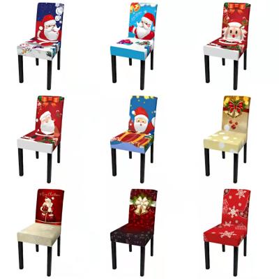 China Durable Digital Printing Cute Cartoon Christmas Chair Cover Polyester Spandex Stretch Dining Chair Cover for sale