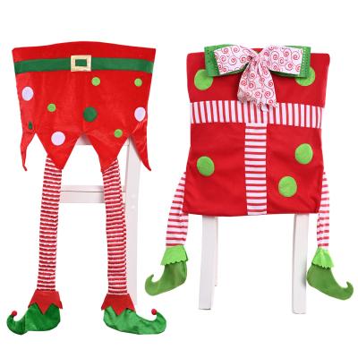 China Christmas Decorations Durable Fairy Leg Hanging Chair Covers Red Green Chair Back Covers Chair Covers for Christmas Decoration for sale