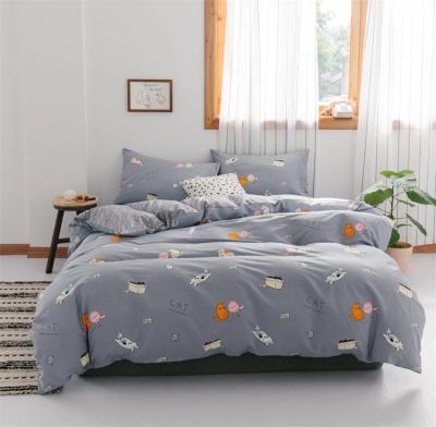 China Wholesale Nondisposable Full Twin King Queen Size Cartoon Cat Print Cotton 4 Pieces Sheet Comforter Pillowcase Bedding Set for sale