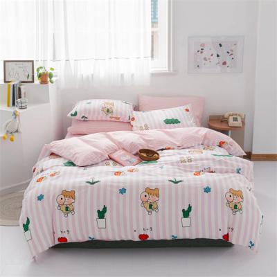 China Wholesale Nondisposable Premium Cotton Bedding Women Girls Pink 4 Pcs Set Full Twin King Queen Size Soft Cute Cartoon Print Comforter Sheet Set for sale