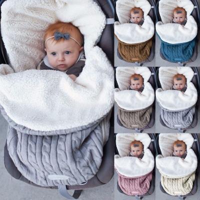 China Breathable Newborn Baby Plus Velvet Sleeping Bag Baby Deeply Knitted Sleeping Bag Cotton Winter Stroller Warm Wool Sleeping Bag for sale