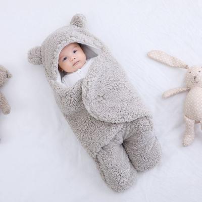 China Breathable Soft Fluffy Plush Hooded Blanket Cotton Fleece Newborn Baby Receiving Covering Sleeping Bag for sale