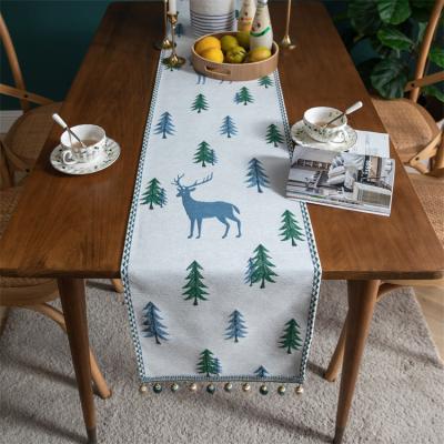 China New Custom Nordic Table Mat Coffee Table Cover Cloth Beautiful Decoration Green Plant Cotton Jacquard Table Runner for sale