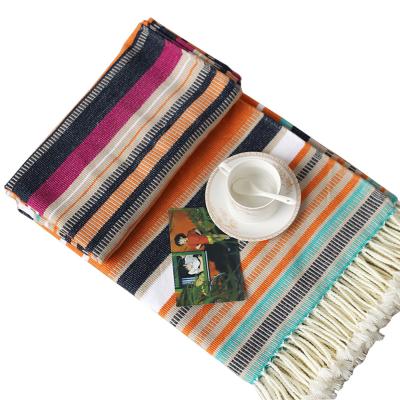 China Colorful Striped Knitted Woolen Office Covering Nap Blanket Shawl Blanket Leisure Sofa Bed Throw Anti-Static Nordic Tassel for sale