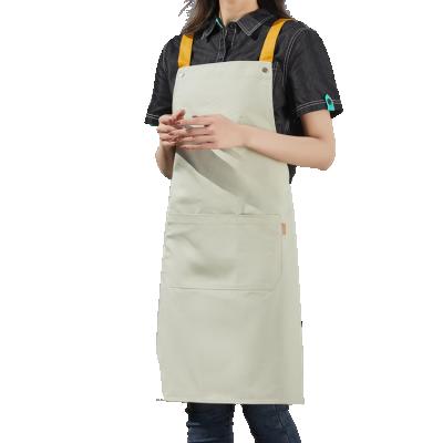 China Custom Made Eco-Friendly/Washable/Anti-fouling/Wearable/Durable Half Waterproof Half Logo Plain Polyester Cotton Canvas Suspender Apron Cross Back Adjustable Apron Long With Pockets for sale