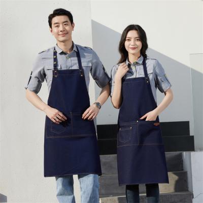 China Home Kitchen Barber Chef Black Blue Waterproof Multifunctional Eco-friendly/Washable/Anti-fouling/Wearable/Durable Denim Apron Cooking Denim Cleaning Apron for sale