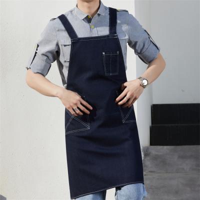 China New Fashion Eco-Friendly/Washable/Anti-fouling/Portable/Durable Kitchen Cooking Denim Half Cross Apron Back Cleaning Apron With 3 Pockets for sale