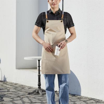 China Custom Eco-Friendly 100%/Washable/Anti-fouling/Wearable/Durable Cotton Apron Hairdresser Logo Multifunction Hundred Percent Cotton Kitchen Cooking Aprons for sale