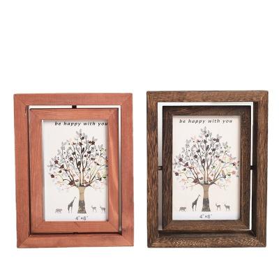 China Double-sided wooden wooden photo frame, wooden rotating picture frame, DIY wooden desk picture frame for sale