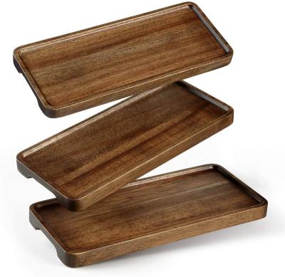 China Handmade 3 piece wood tray set 11.8 inch natural acacia wood tray for sale