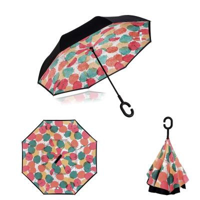 China OK Logo Customized Inverted Umbrella Double Layer Upside Down Umbrella With C Shape Reverse Handle Umbrella for sale