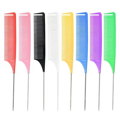 China Professional Custom Colored Rat Tail Comb Hair Salon Beauty Care Private Label Salon Steel Pintail Duck Tail Comb for sale