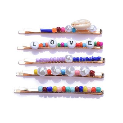 China European and American 2022 new and American style color letter faux stone hairpin side clip decoration set wholesale for sale