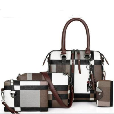 China 2020 Fashion New Lady Women Shoulder Bag Cheap Grid Price Constant Color 4 Pieces PU Handbag Set for sale