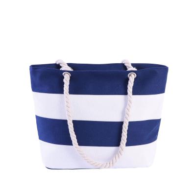 China ENGLAND STYLE Promotion Casual Striped Canvas Shopping Bag Beach Tote Bag for sale