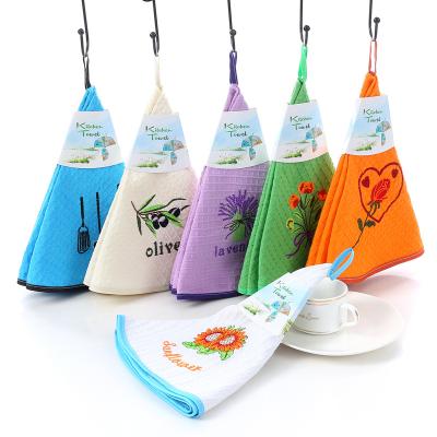 China Waffle QUICK DRY Design Cotton Round Kitchen Towel With Loop Hanging Lint Free Dish Towel For Kitchen for sale