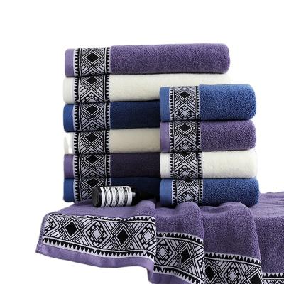 China Hot Selling Luxury Bath Towels High Absorbent 3 Pcs Sets 100% Cotton With Jacquard Dobby for sale