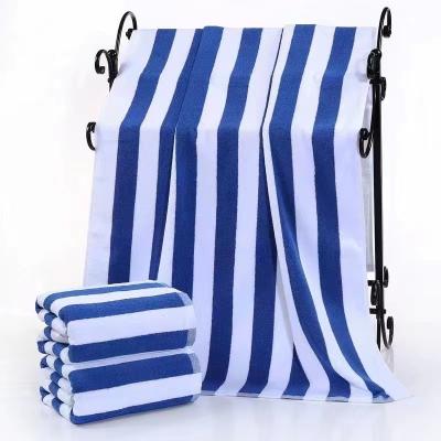 China Wholesale QUICK DRY 100% Cotton Pool Towel Blue and White Stripe Stripe Swim Pool Ready To Ship for sale