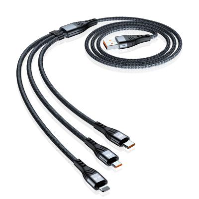 China 66W OEM/ODM Fast Charging 6A Multi 3 in 1 Braided USB Fast Charging Cable For Huawei VIVO OPPO for sale