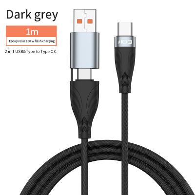 China 2in1 New Charging Cable 100W 2022 Idea Products 2in1 USB Type To Type C Charging 100W Fast Charging Cable for sale