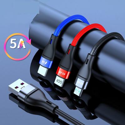 China 2022 OEM Multi Charge 5A Fast Charging 3 In 1 Fast Charging Braided Cable For iPhone Huawei HTC Samsung Vivo for sale