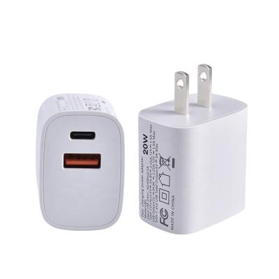 China 20W 20W Fast Wall Charger USB-C Power Adapter USA Plug in PD Cable for iPhone 12 11 x 8 for sale