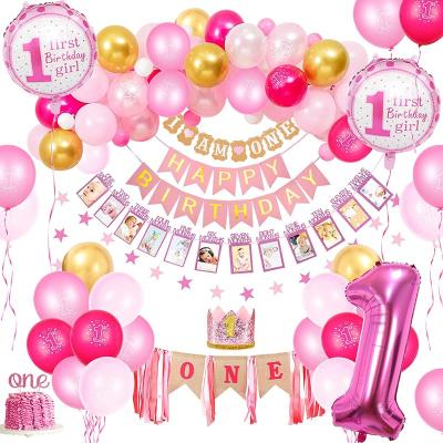 China Wedding/Party Decorations 70Pcs Birthday Girl's First Birthday Decorations With Baby Crown 12 Months Photo Banner I AM UN for sale