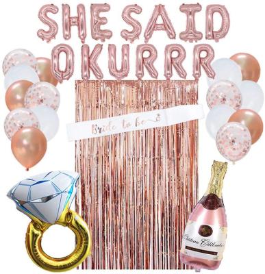 China Rose Gold Bridal Shower Supplies Bachelorette Party Decorations She Said Okurrr Banner Bride To Be Sash Ring Foil Balloon for sale