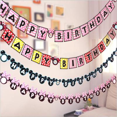 China Wedding / Party Decorations Glitter Minnie and Mickey Mouse Happy Birthday Party Banner Letter Garlands Flags Party Hanging Decoration for sale