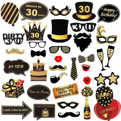 China Party Decorations 30th Birthday Photo Booth Props For Thirty Birthday Funny Dirty Gold And Black Decorations Party Supplies Decorations Favors for sale