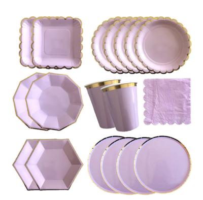 China Party Decorations Gold Disposable Tableware Sets Purple Party Paper Deep Plates Baby Shower Birthday Party Supplies Carnival Wedding Decor Favors for sale