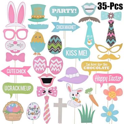 China Easter Party Decorations 35 Pieces Easter Photo Booth Props Kit for Easter Event Party Favors and Colorful Decoration Rabbit Eggs Bunny Photography Gift for sale