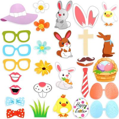 China Easter Party Decorations 29 Piece Photo Booth Props For Easter, Easter Photo Props Kits For Kids Girls Teens, Bunny Egg Photo Props With Stick for sale