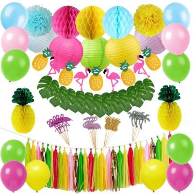 China Hawaiian Party Decorations Luau Party Decorations Kit Leaves Flamingo Banner Honeycomb Pineapple Ball for Beach Pool Theme Summer Party Supplies for sale