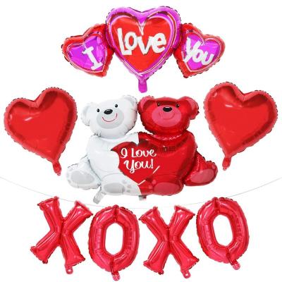 China Red Set XOXO Couples Bear Heart Foil Balloons Party Decorations Valentines Day Decorations I Love You Balloons Heart Foil Balloons Party Decorations for sale