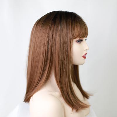 China Brown Straight High Density Machine Made Synthetic Wigs Hair Extension Wigs With Bangs for sale