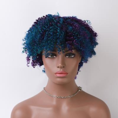 China Afro Wave Fashion Blue and Purple Curly Curly Natural Afro Hair Wig (JF-11) For Women Hair for sale