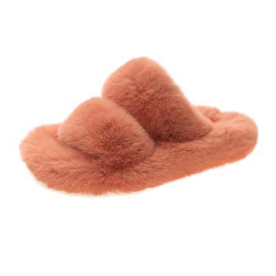 China Fashion Trend Luxury And Comfortable Fluffy Flat Plush Slippers Open Toe Slips Indoor Bedroom Home Women Fur Slides for sale