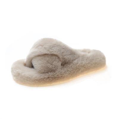 China Soft Plush Toe Shoes Fashion Woman Furry Faux Furry Women Winter Fashion Trend Women's Open Slides Warm Cross Strap Home Slippers Ladies for sale