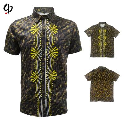 China Wholesale New Anti-pilling Shirt Men's Shirt Colorful Pattern Polyester Printing Geometric Pattern Single Row Buttons Casual African Shirt for sale